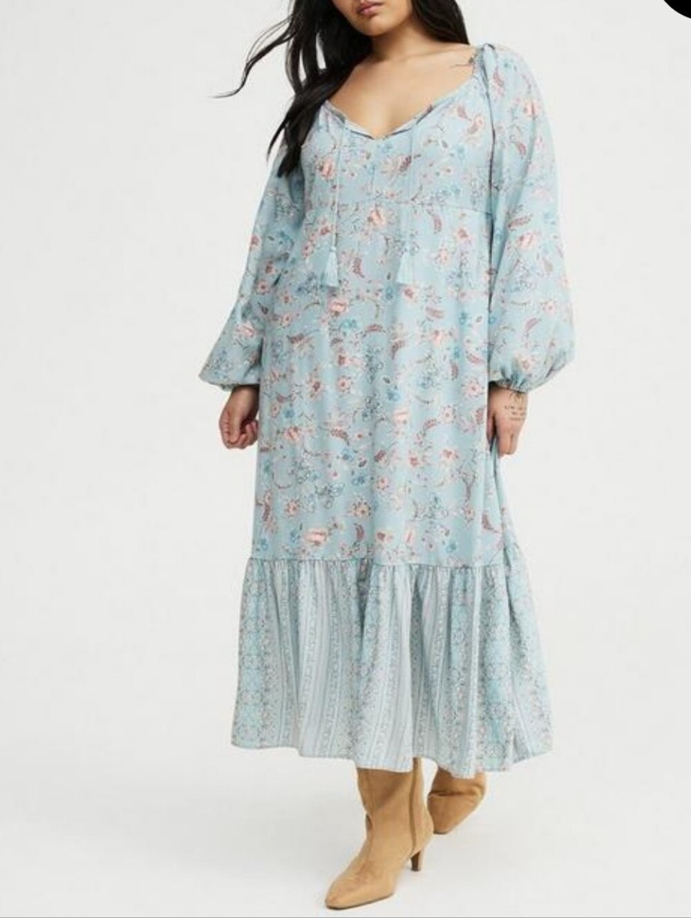 Torrid Blouson Sleeve Tiered Maxi Dress